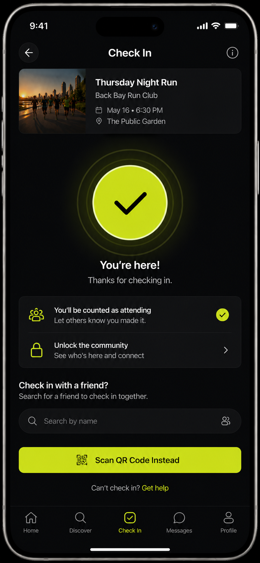 Rally check-in screen