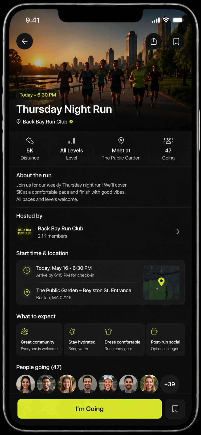 Rally event details screen