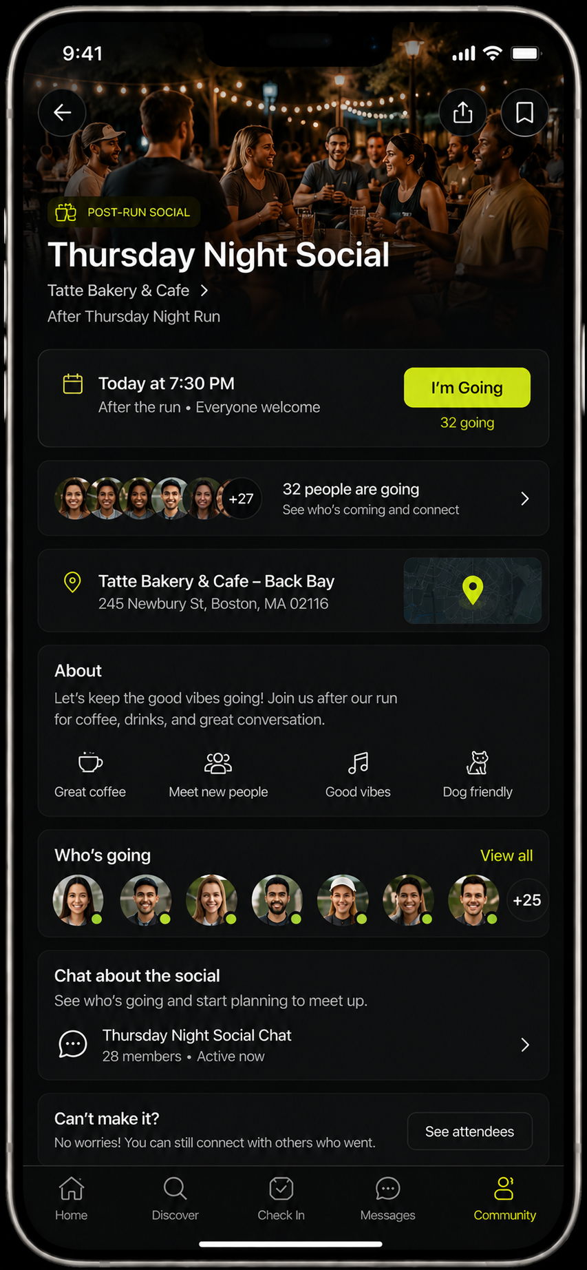 Rally post-run social screen